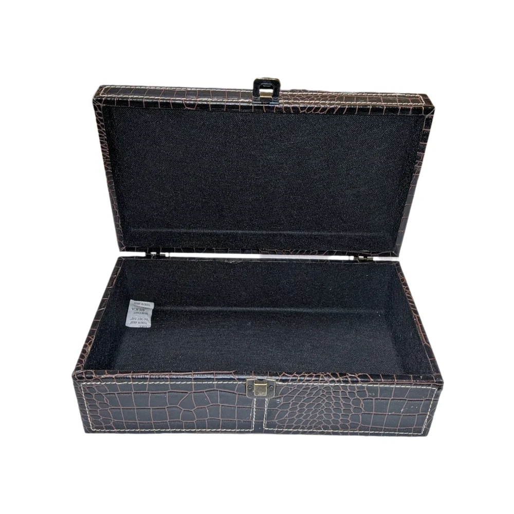 Elegant Dark Brown Crocodile Pattern Storage Box